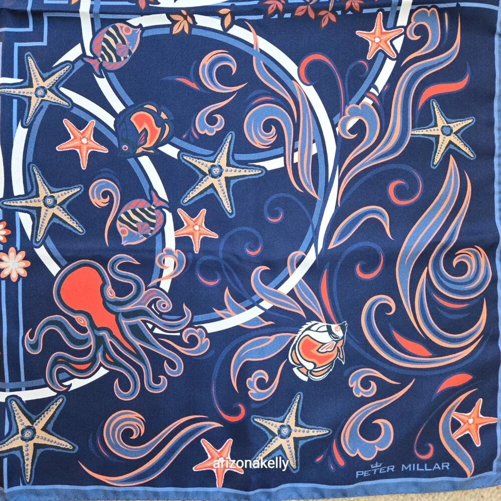 NWOT Peter Millar Silk Square Scarf *Four Seasons* Bird Butterfly Octopus
